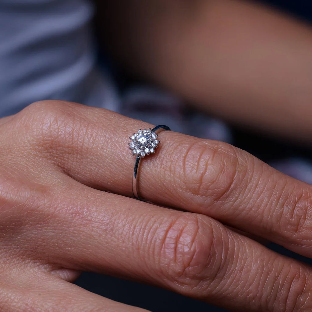 Rhodium 925 Silver Moissanite Flower Ring