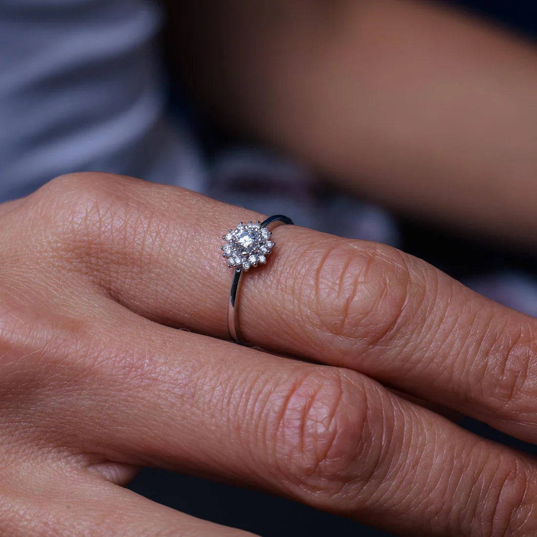 Rhodium 925 Silver Moissanite Flower Ring
