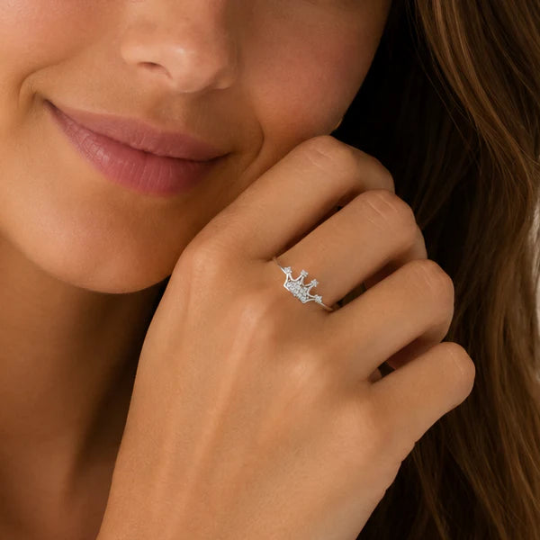 Rhodium 925 Silver Moissanite Crown Design Women's Ring